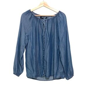 Inner Circle Chambray Long Sleeve Top Blouse Size XL Denim Southwestern XL